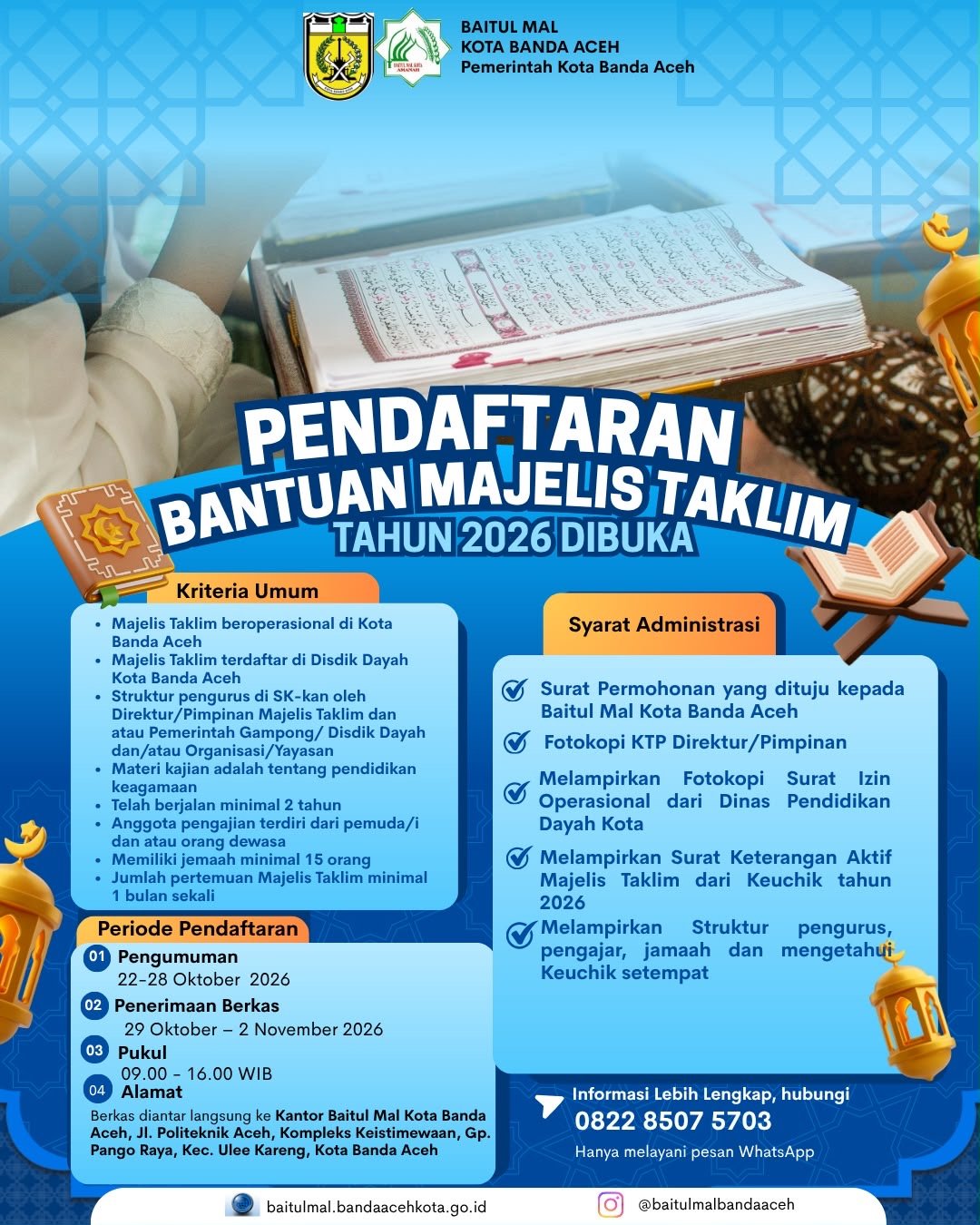 Baitul Mal Banda Aceh Buka Bantuan untuk TPA, Majelis Taklim, dan Balai Pengajian